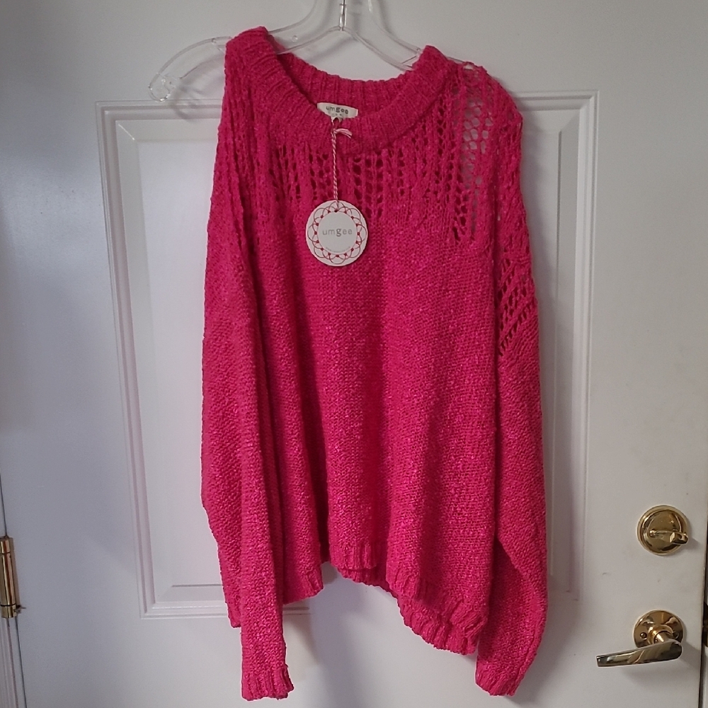 Umgee Hot Pink Knit Crew Neck Sweater